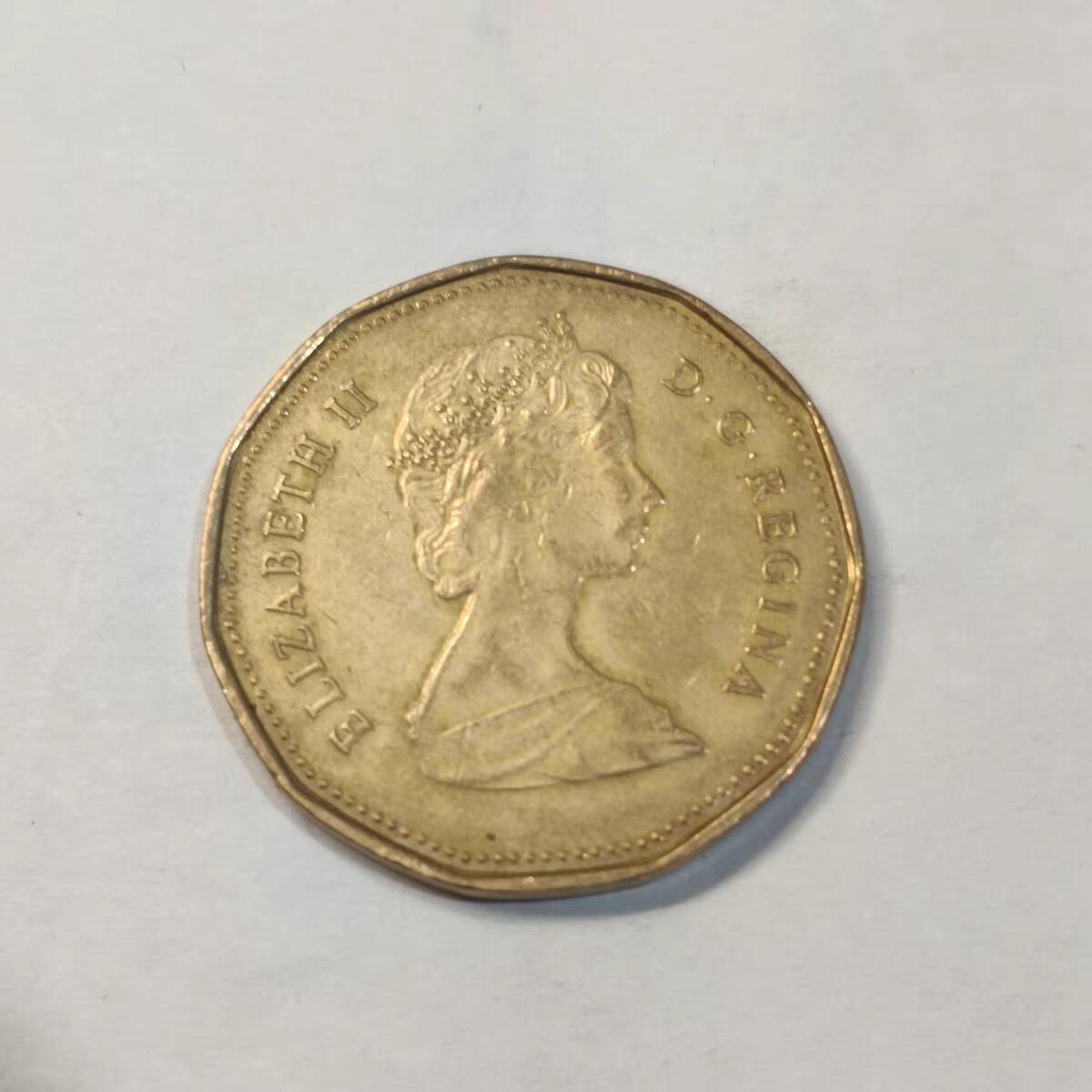 加拿大1987-1989年1元 潜鸟 11边形 镍镀青铜币 26.5mm随机发