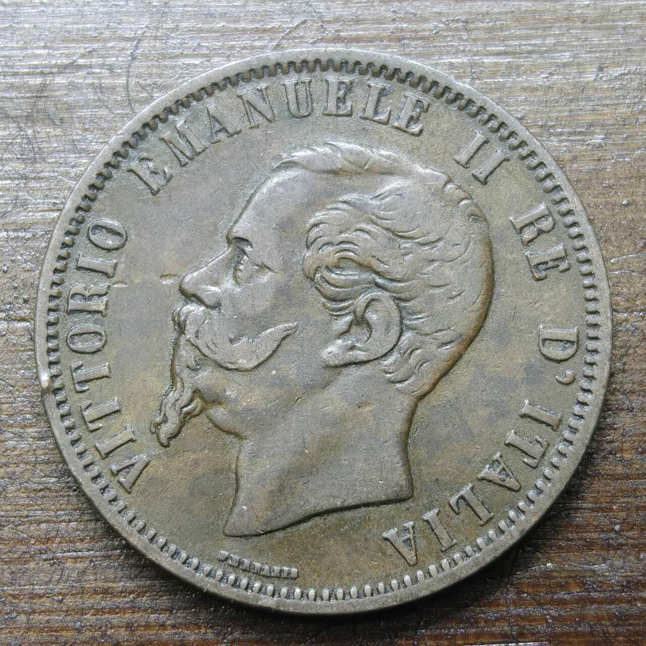 【铜匠收藏】★第143★散币专场 不寄存，30包邮。不满30元，支付5元运费。《接受代拍 代送NGC评级》 5【无寄存】意大利 1866年 维克托·伊曼纽尔二世 10分 铜币
