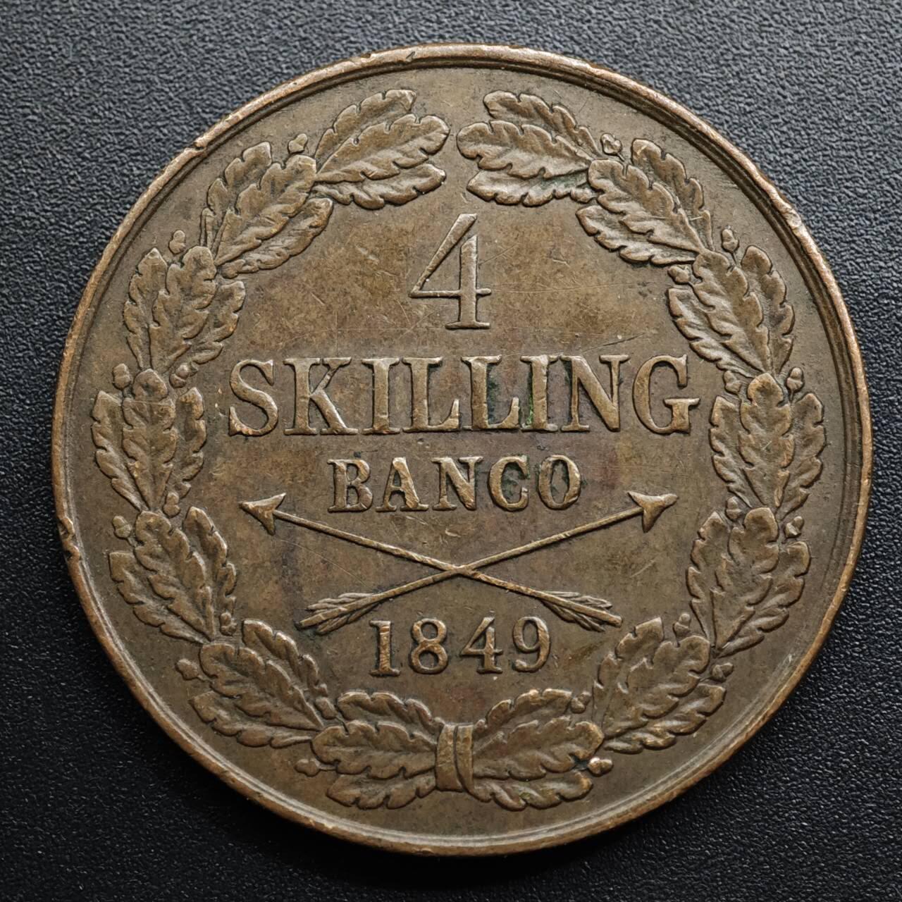 【淘币小摊】限时拍第八百五十七拍  老铜币场  满百包邮可预留两周  周一统一发货  瑞典1849年奥斯卡一世4斯基林大铜币好品少见