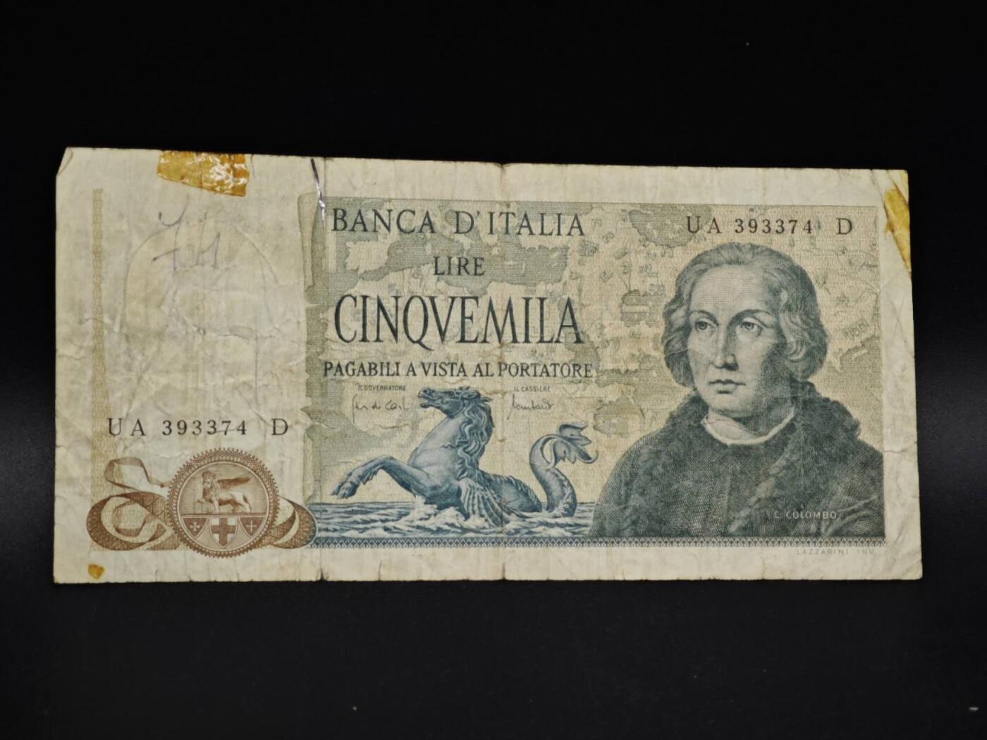 【淘币小摊】实时拍第八百五十六拍   无佣金福利纸币场   满百包邮可预留二周 每周一统一发货   意大利5000里拉纸币【有折】