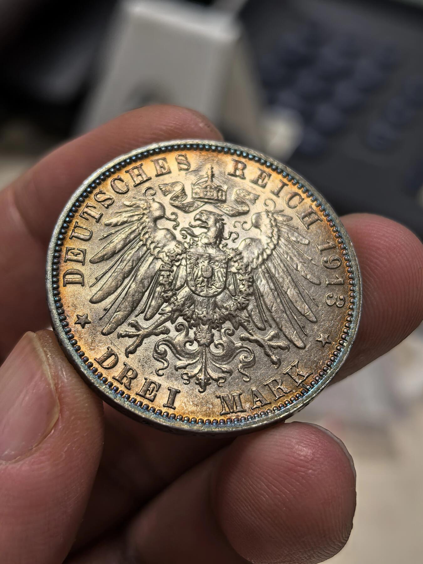 博洋堂世界钱币拍卖第159期（全场包邮） 德国萨克森1913年建功碑3马克银币双面环彩