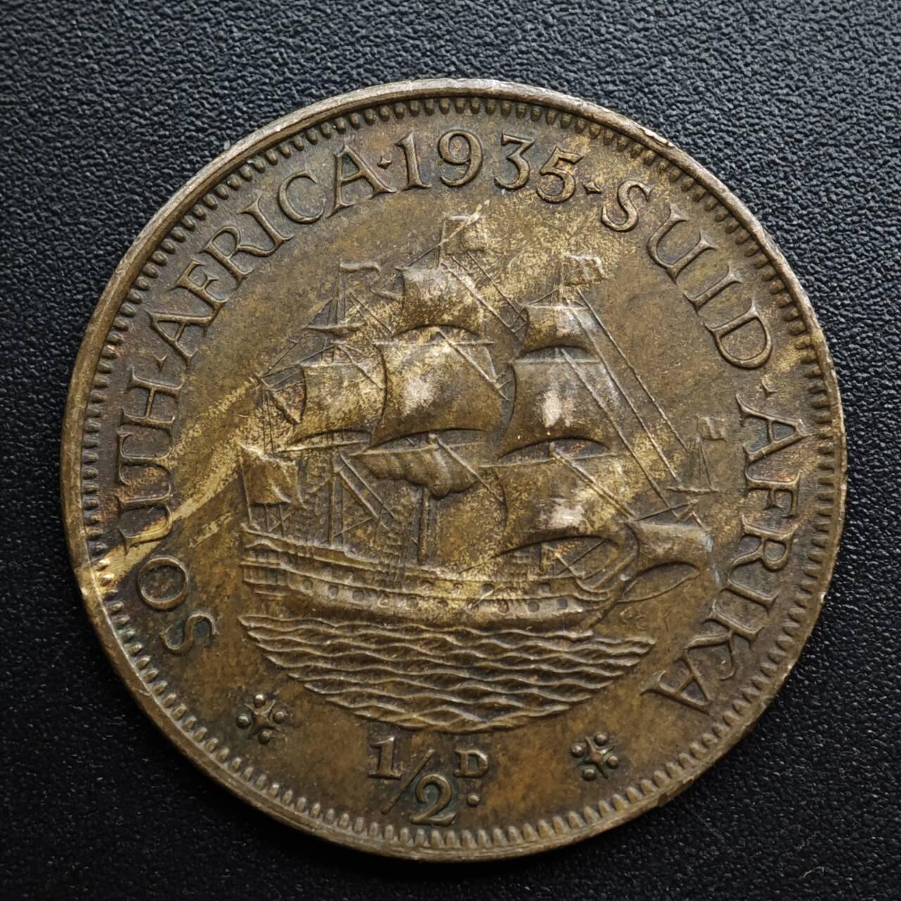 【淘币小摊】限时拍第八百五十七拍  老铜币场  满百包邮可预留两周  周一统一发货  南非1935年乔治五世半便士铜币