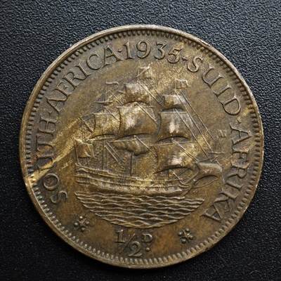 【淘币小摊】限时拍第八百五十七拍  老铜币场  满百包邮可预留两周  周一统一发货  - 南非1935年乔治五世半便士铜币