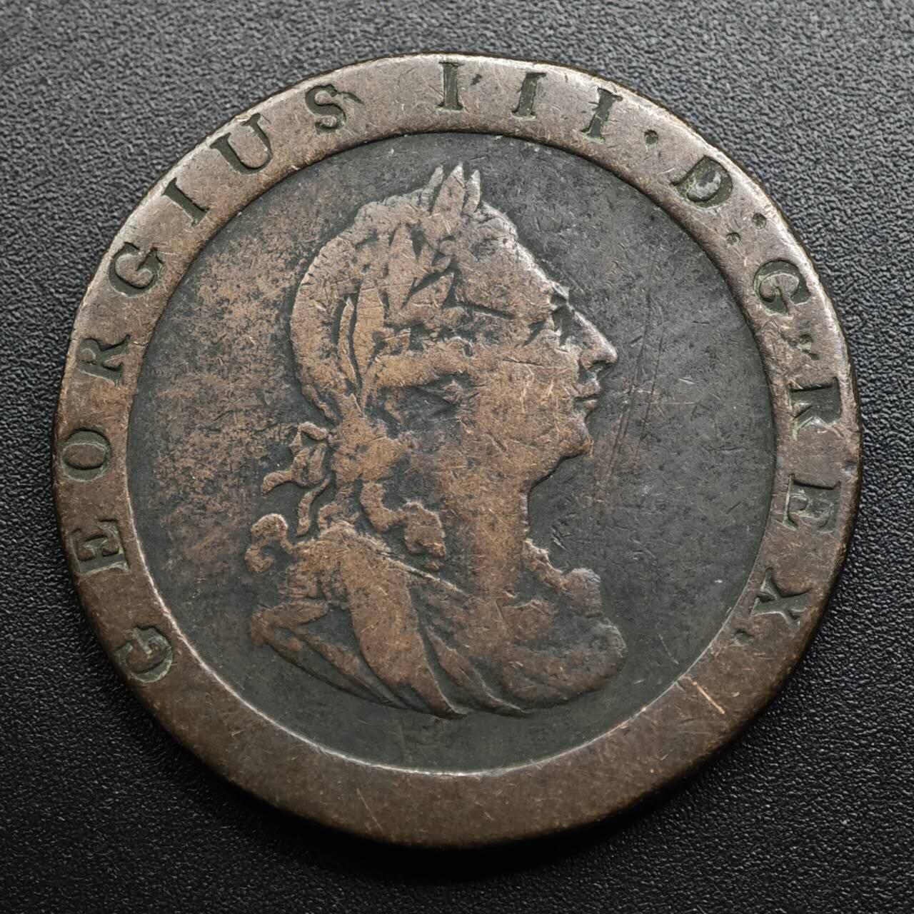 【淘币小摊】限时拍第八百五十七拍  老铜币场  满百包邮可预留两周  周一统一发货  英国1797年乔治三世一便士车轮大铜币