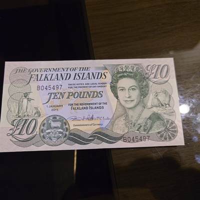 【新年十拍】世界钱币～微拍第231期暨2026年第10期  最新版日元目录以及其它外钞（周末起更新） - 2011年福克兰群岛10元 全新绝品尾号497