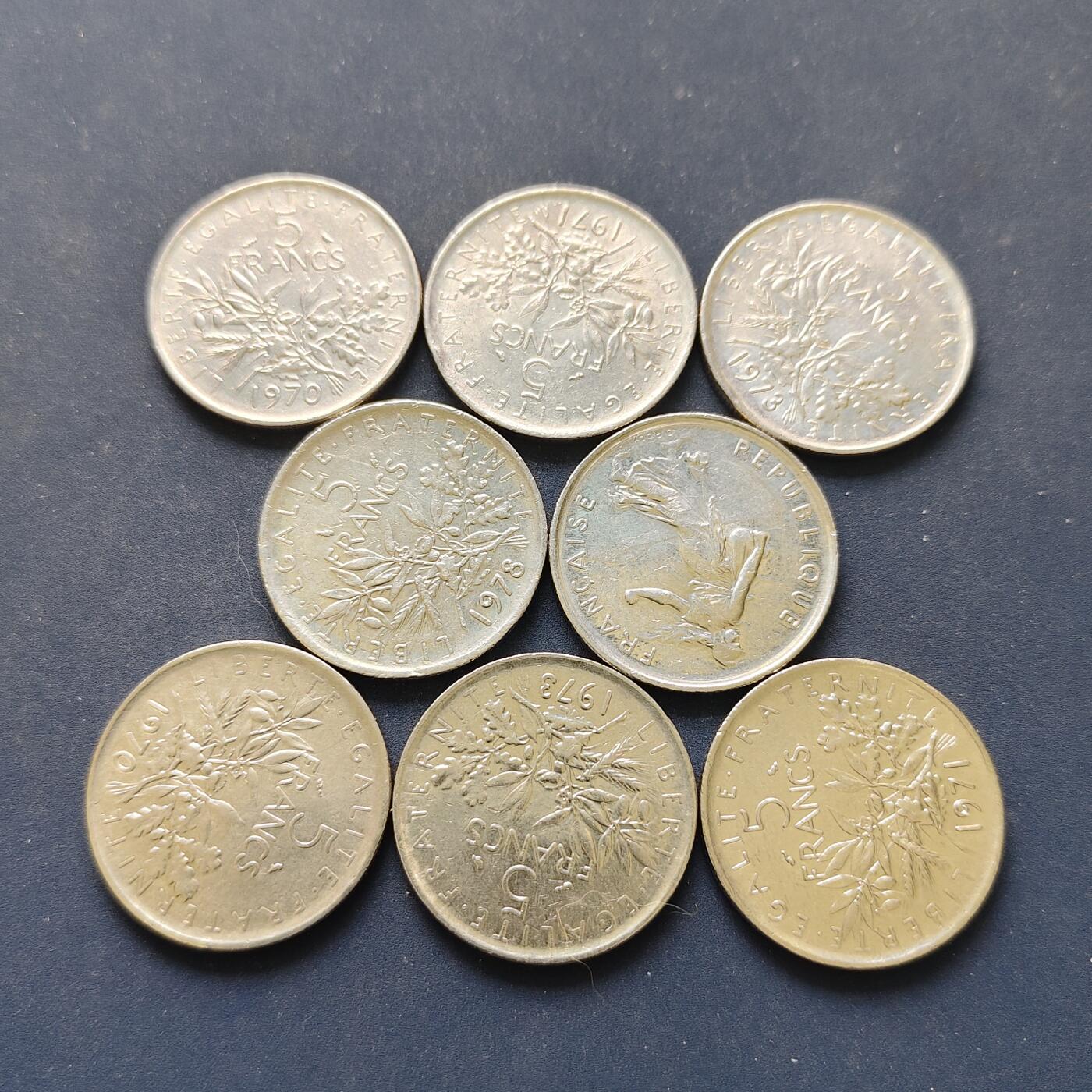 【全场包邮】纯粹捡漏拍498场-持续更新中 法国各年份播种女神5法郎8枚一组