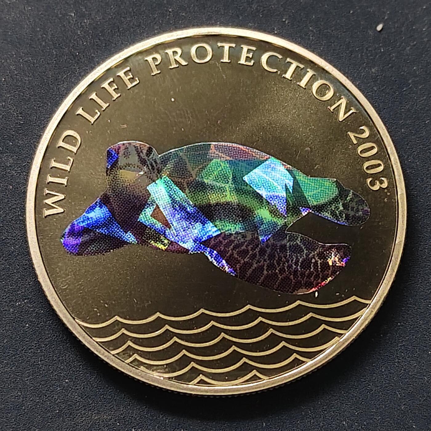 【全场包邮】纯粹捡漏拍498场-持续更新中 【少见】刚果2005年5法郎动物保护系列赤蠵龟幻彩纪念币-量5000