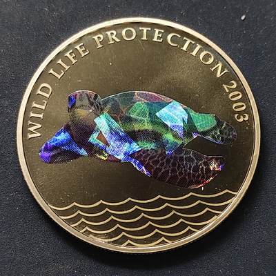 【全场包邮】纯粹捡漏拍498场-持续更新中 - 【少见】刚果2005年5法郎动物保护系列赤蠵龟幻彩纪念币-量5000