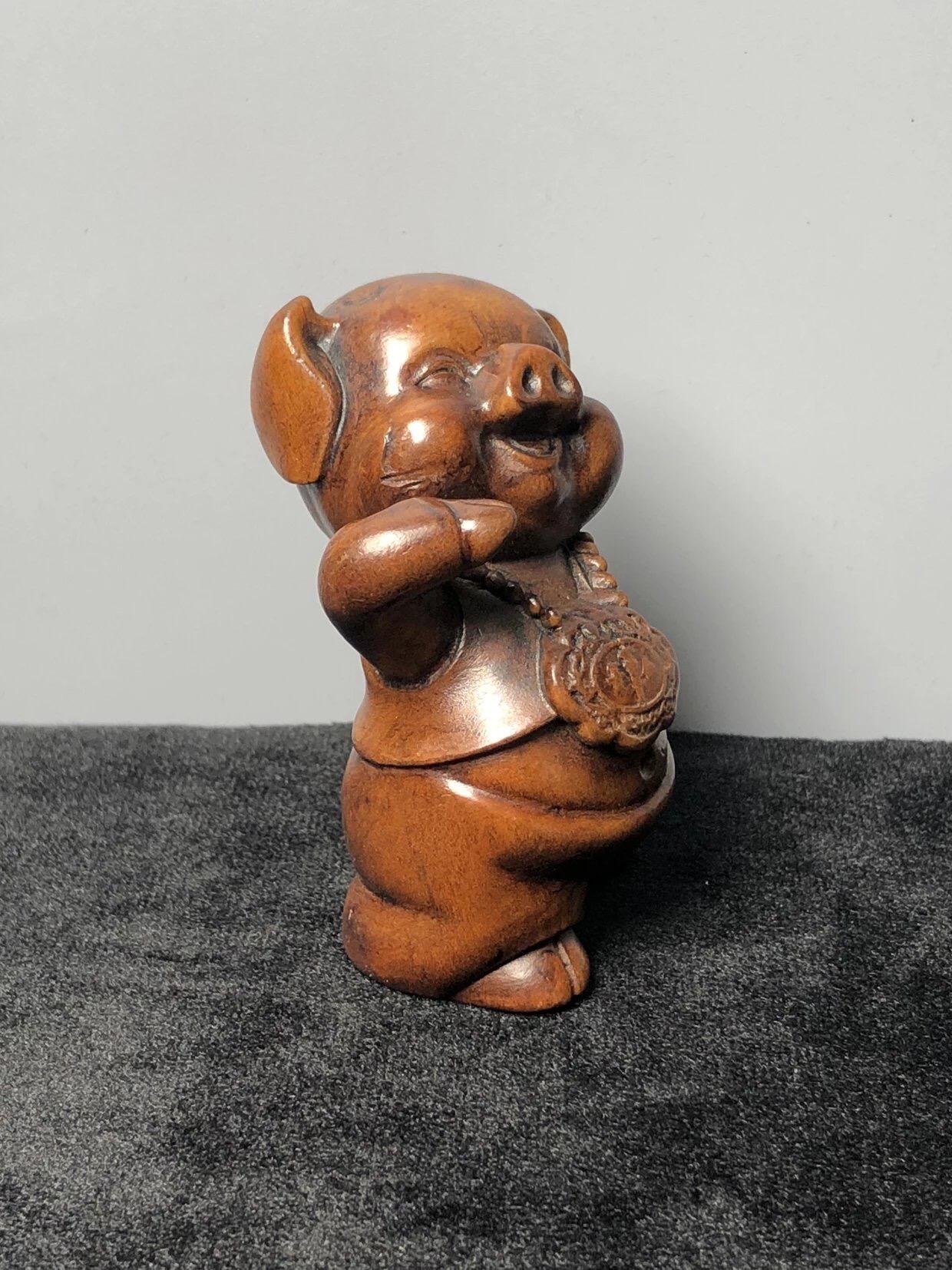 喵了个咪的第三期木器杂项小摆件拍卖 黄杨木招财猪