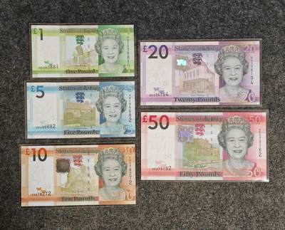 【礼羽收藏】🌏世界钱币拍卖第122期 - （一组5张）欧洲 英国 泽西岛 1.5.10.20.50 全套面值 全新UNC