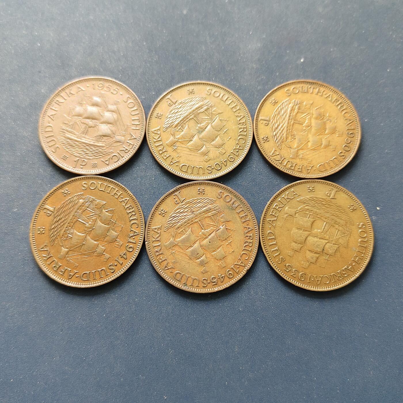 【全场包邮】纯粹捡漏拍498场-持续更新中 南非各年份1便士铜币6枚一组