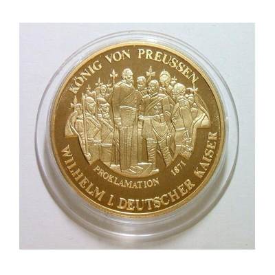 德国1991年 威廉一世统一德国+大炮鹰徽高浮雕精制大镀金章 40MM - 德国1991年 威廉一世统一德国+大炮鹰徽高浮雕精制大镀金章 40MM