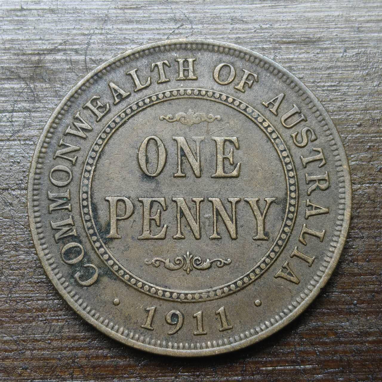 【铜匠收藏】★第143★散币专场 不寄存，30包邮。不满30元，支付5元运费。《接受代拍 代送NGC评级》 14【无寄存】澳大利亚1911年 1便士 乔治五世 铜币
