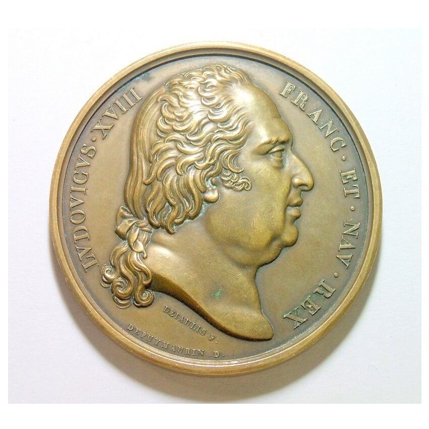 法国1821年路易十八 纪念碑落成高浮雕精制大铜章 50MM