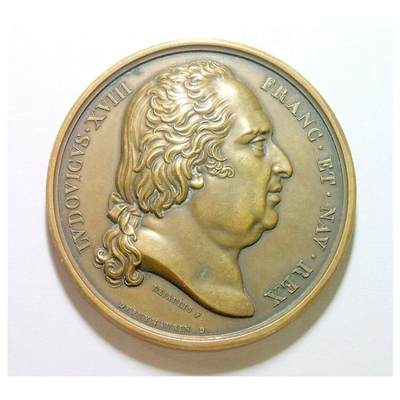 法国1821年路易十八 纪念碑落成高浮雕精制大铜章 50MM - 法国1821年路易十八 纪念碑落成高浮雕精制大铜章 50MM