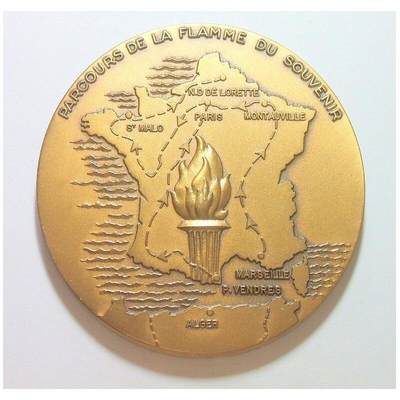 【艺术】法国艺术大章 二战北非战场胜利+圣火传递 高浮雕精制超大铜章 带原盒 60MM - 【艺术】法国艺术大章 二战北非战场胜利+圣火传递 高浮雕精制超大铜章 带原盒 60MM