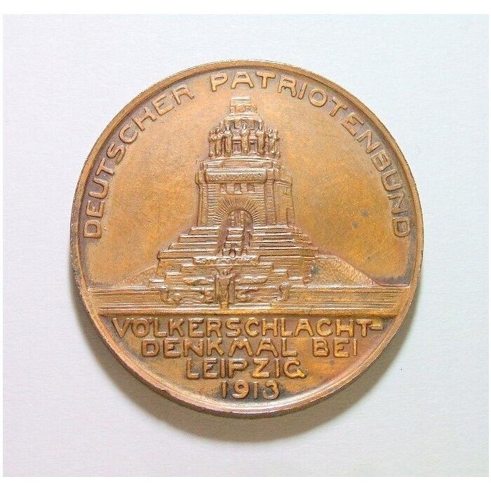 德国1913年 莱比锡建功碑+雄鹰啄食高浮雕铜章 33MM