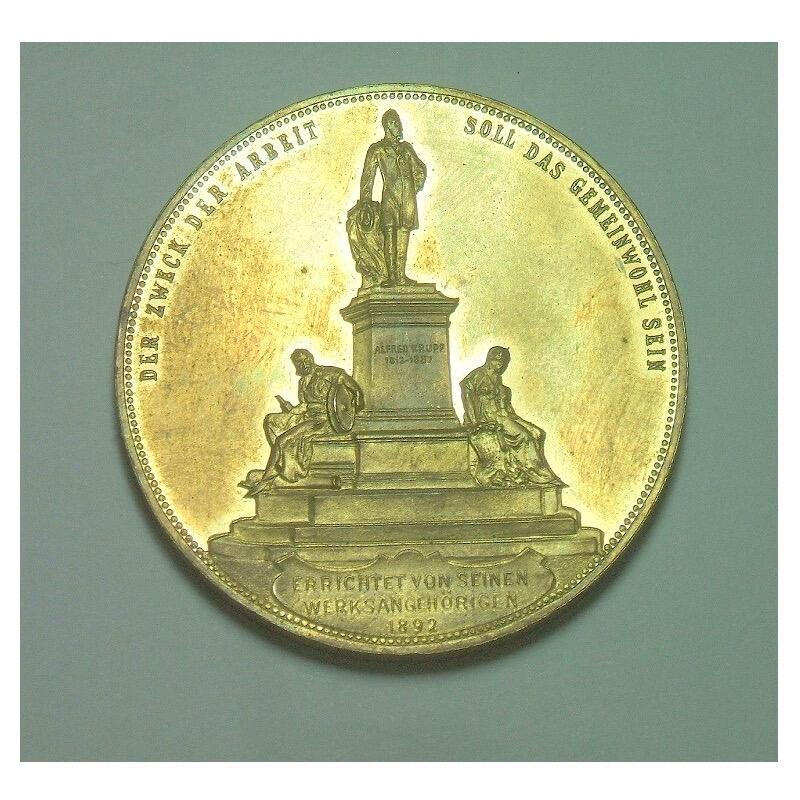 德国1892年 克虏伯军火商父子及雕像高浮雕精制大镀金章 42MM