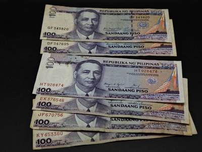 【淘币小摊】实时拍第八百五十六拍   无佣金福利纸币场   满百包邮可预留二周 每周一统一发货   - 菲律宾100比索纸币6张【有折】