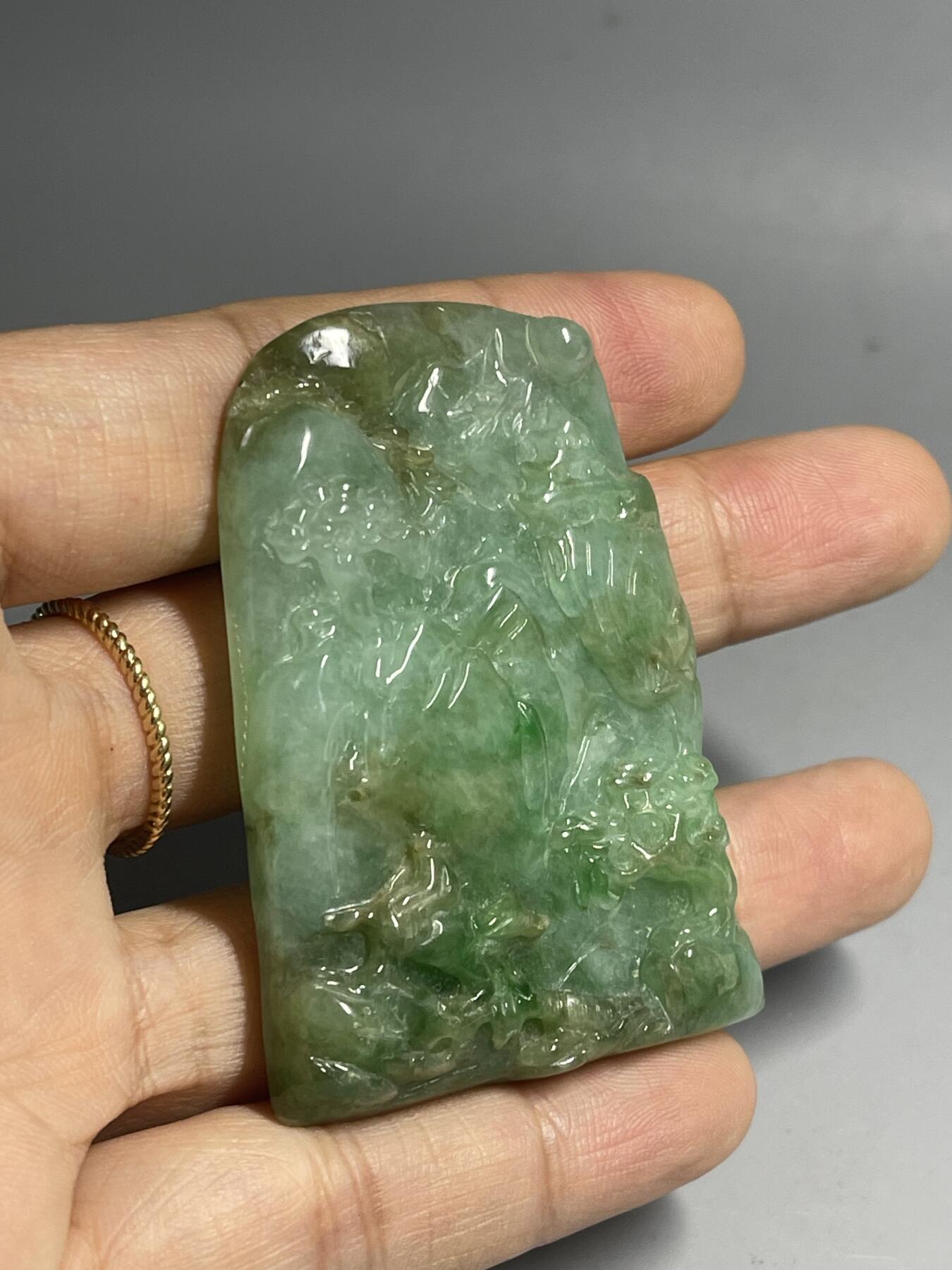 喵了个咪的第二期玉器杂项拍卖 天然翡翠山水牌