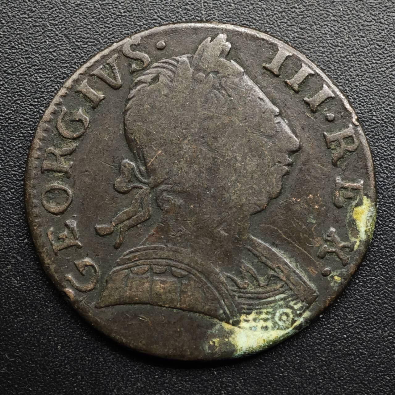 【淘币小摊】限时拍第八百五十七拍  老铜币场  满百包邮可预留两周  周一统一发货  英国1775年乔治三世半便士铜币