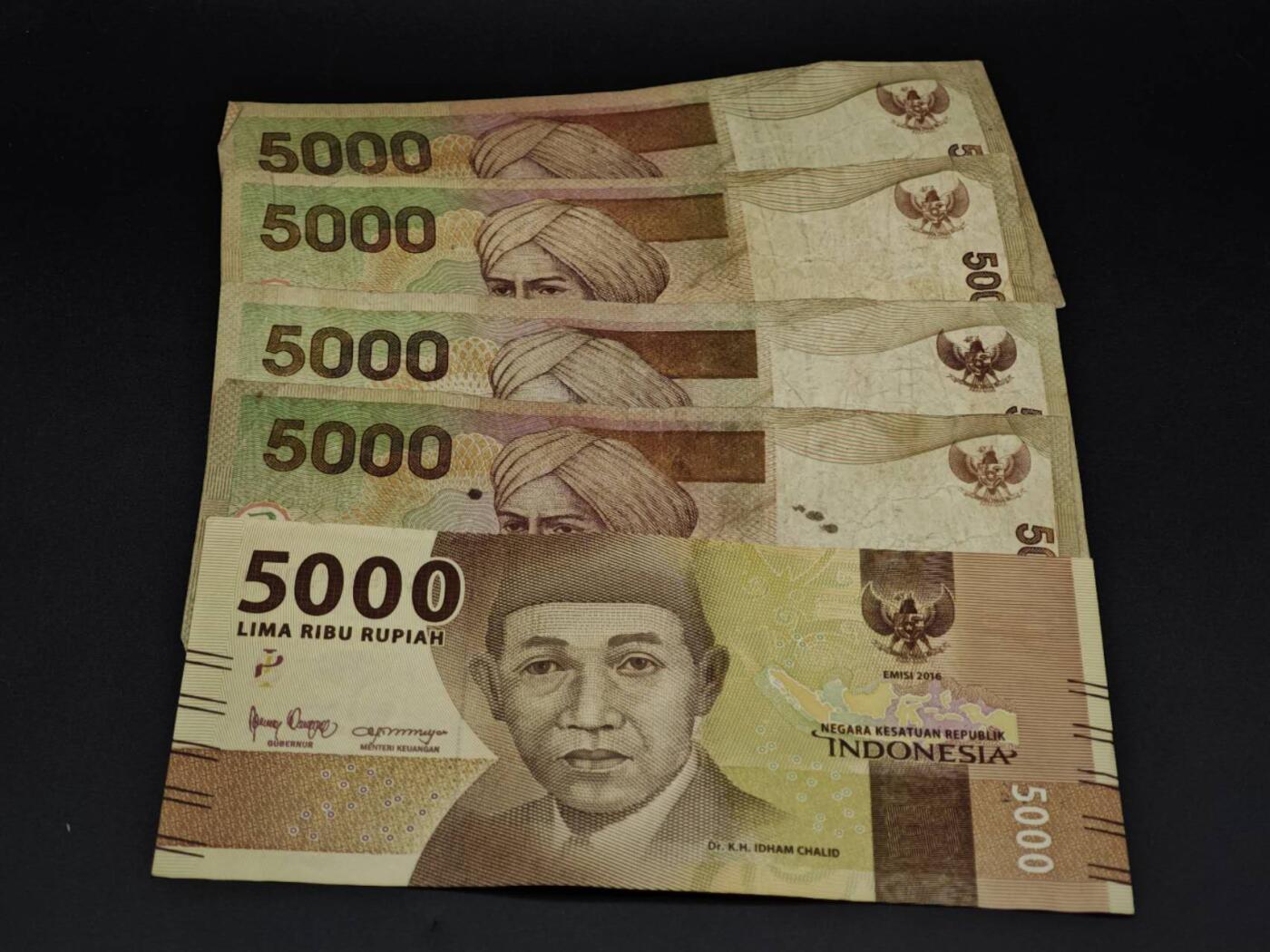 【淘币小摊】实时拍第八百五十六拍   无佣金福利纸币场   满百包邮可预留二周 每周一统一发货   印尼5000卢比纸币5张【有折】