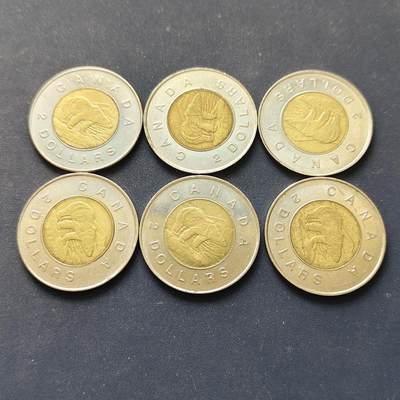 【全场包邮】纯粹捡漏拍498场-持续更新中 - 加拿大各年份北极熊2元双色币6枚一组