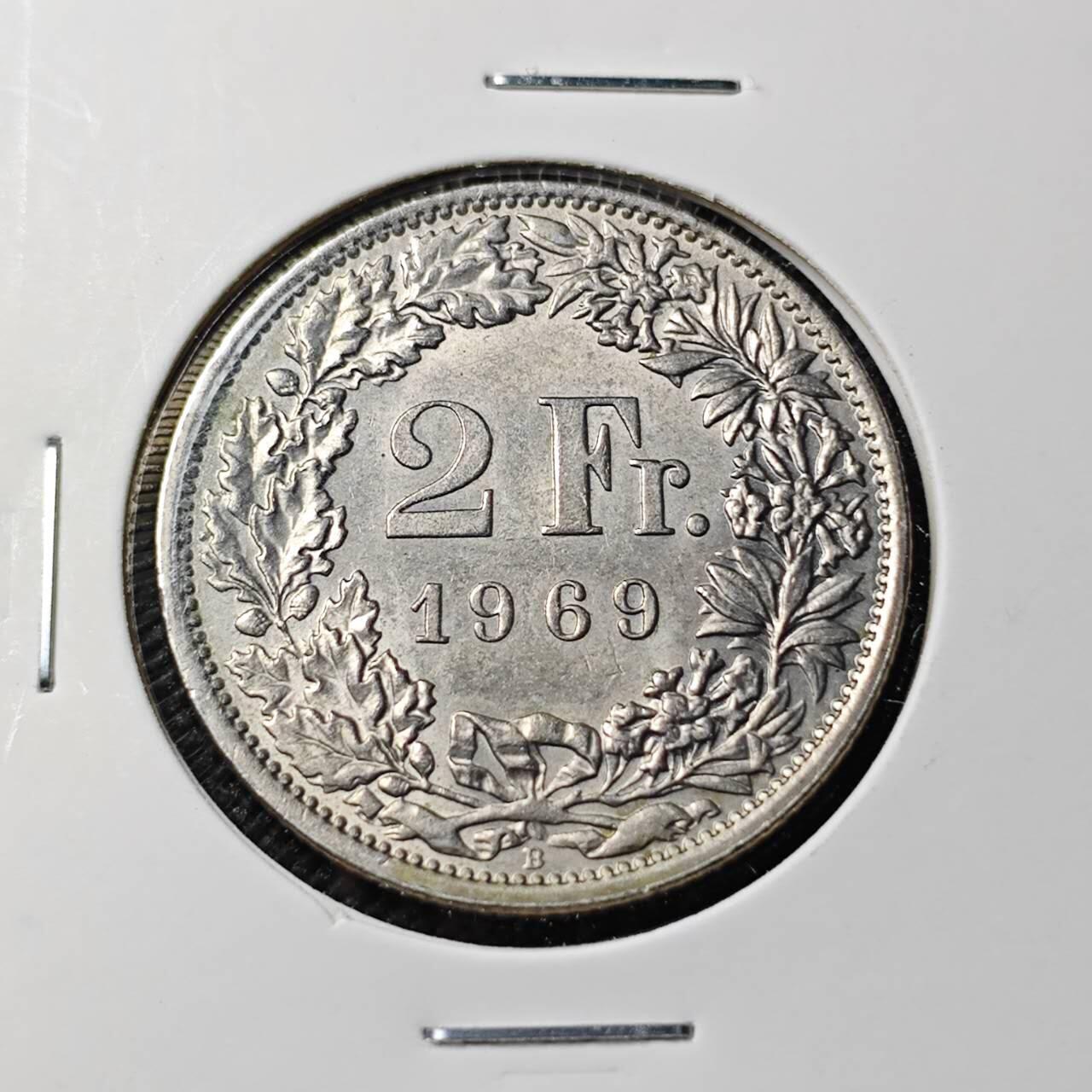 KK钱币收藏小铺  第390期  2月预留时间 周末发货  1969瑞士2法郎 