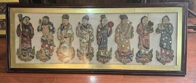 绝品清代八仙刺绣挂屏装饰品摆件