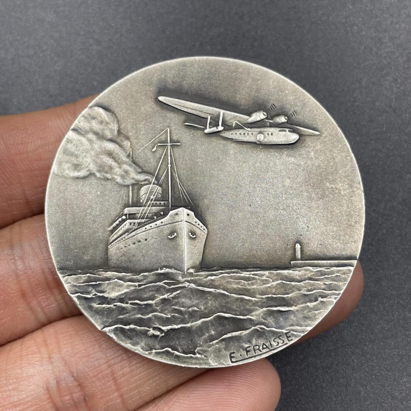 「木头集藏」章牌专场-第67场 E. Fraisse～1959年法国联合货船公司银章 ，直径：50mm，59 g，边铭：丰饶角  1ARGENT，少见品种。