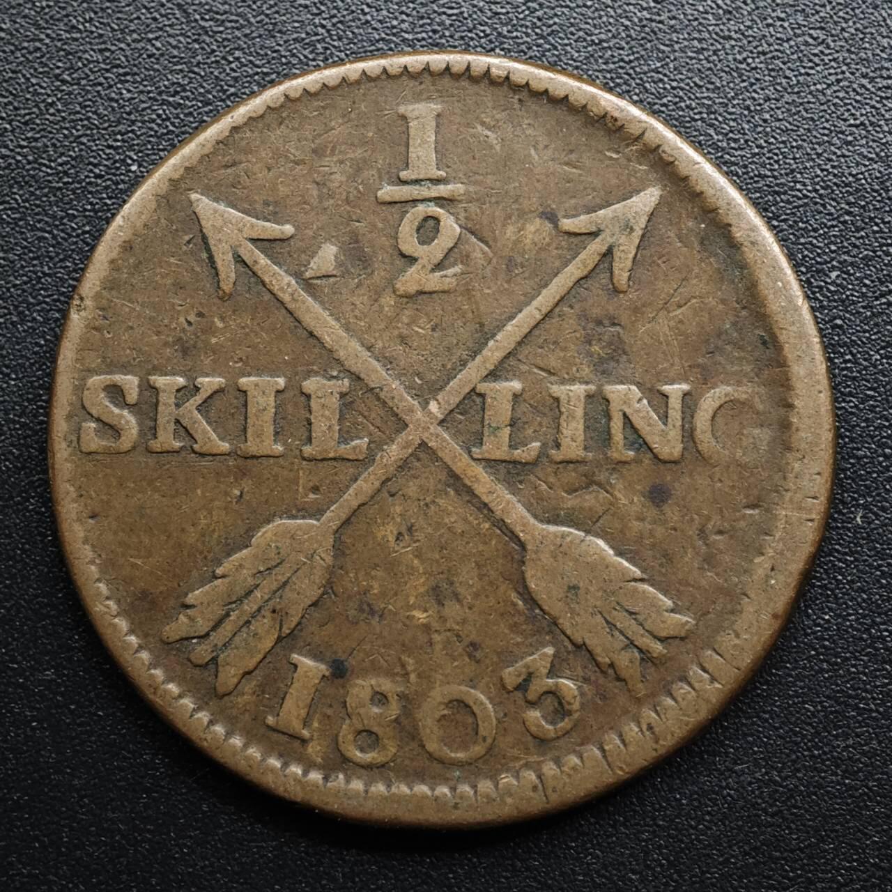 【淘币小摊】限时拍第八百五十七拍  老铜币场  满百包邮可预留两周  周一统一发货  瑞典1803年1/2斯基林铜币