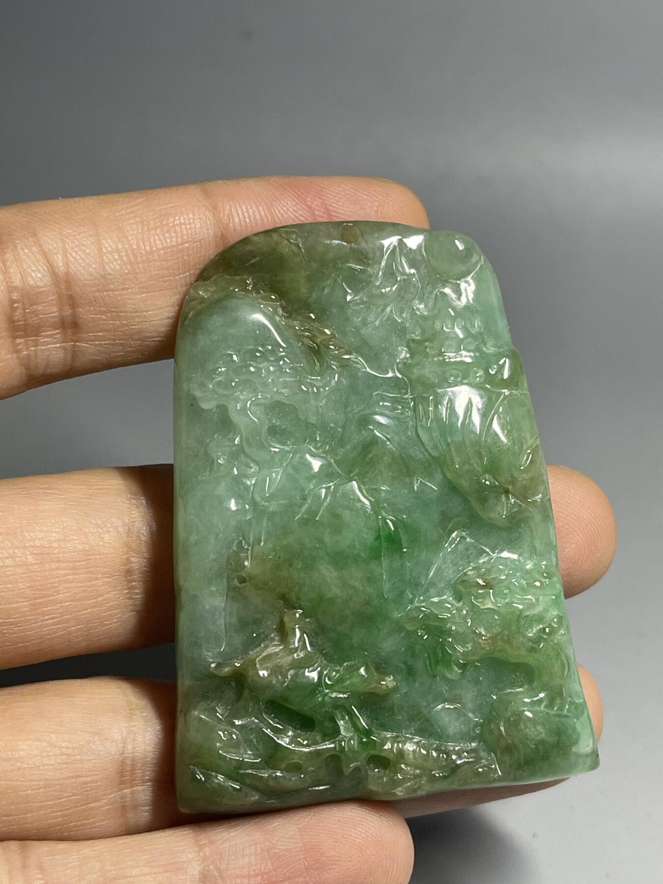 喵了个咪的第二期玉器杂项拍卖 天然翡翠山水牌