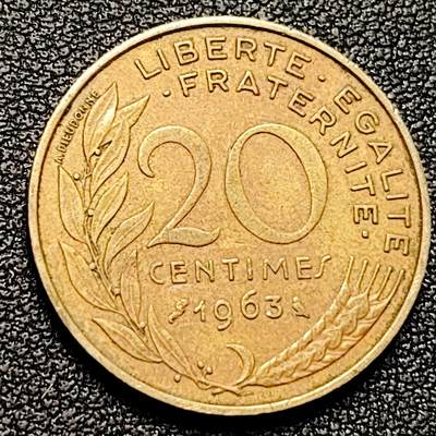 泉币菌-第179场- 精品福利场 - 法国1965年20生丁铜币 玛丽安娜 入欧前末版 绝版