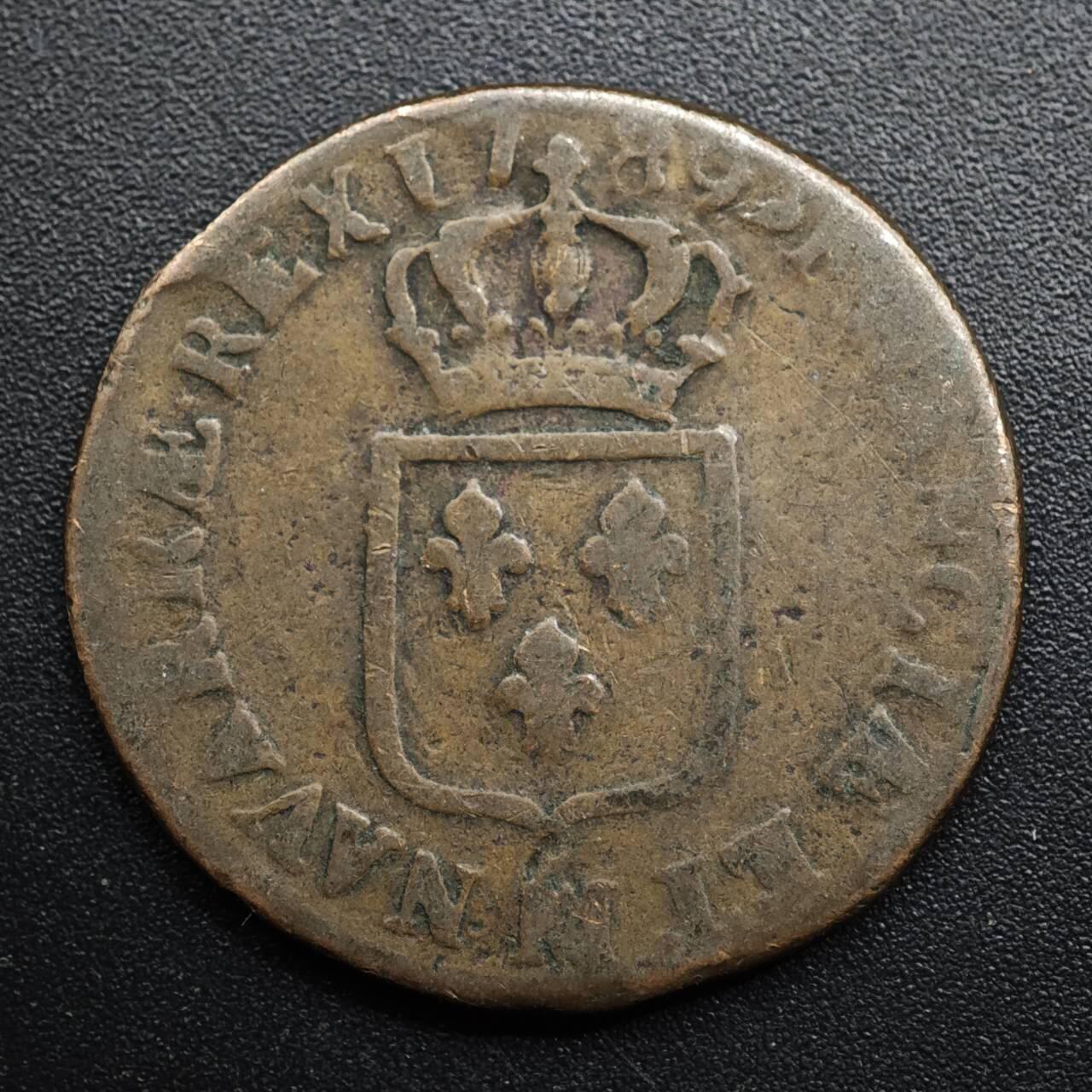 【淘币小摊】限时拍第八百五十七拍  老铜币场  满百包邮可预留两周  周一统一发货  法国1789年路易十六1LIARD铜币