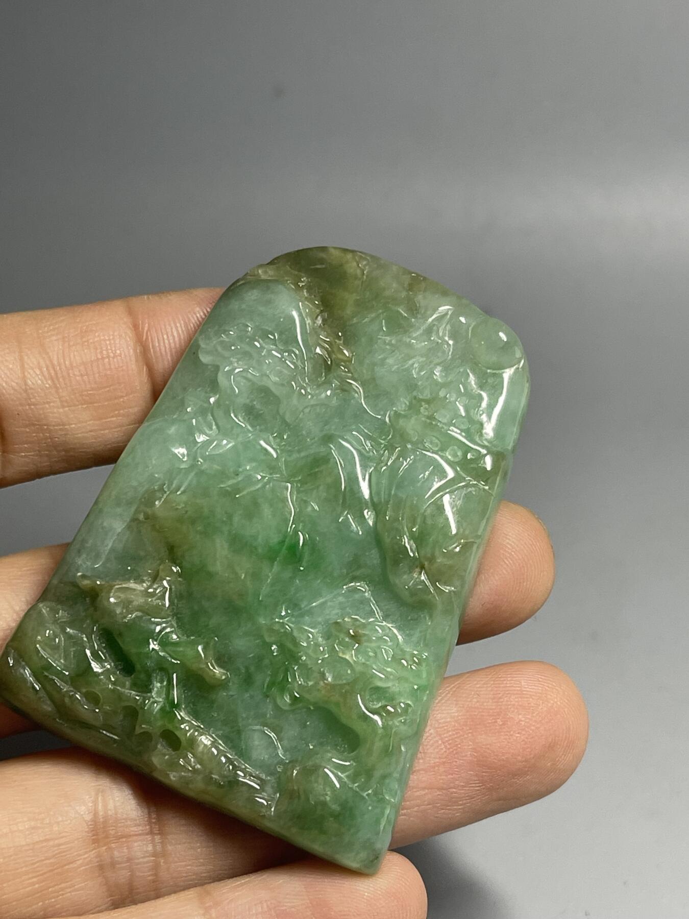 喵了个咪的第二期玉器杂项拍卖 天然翡翠山水牌