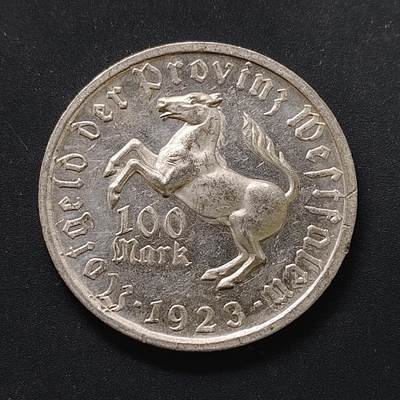 【全场包邮】纯粹捡漏拍498场-持续更新中 - 德国紧急状态威斯特法伦1923年100马克女诗人安内特·冯·德罗斯特-徽尔斯霍夫大马币