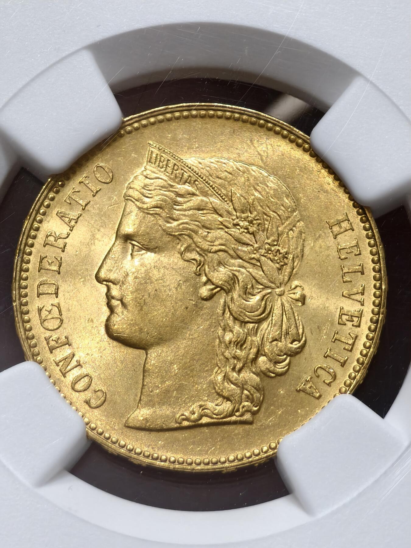 NGC-MS63瑞士1896年B版20法郎金币