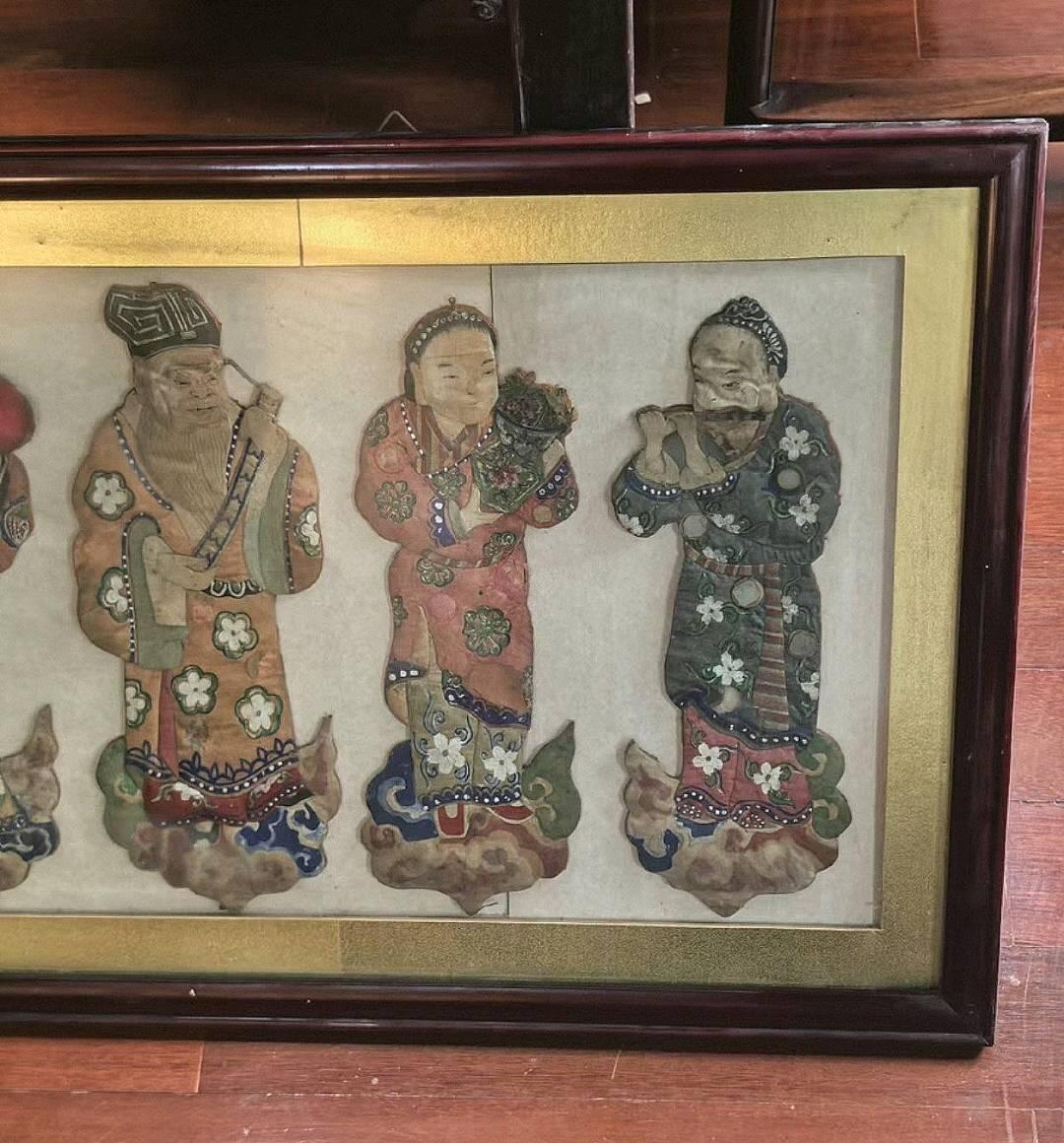 绝品清代八仙刺绣挂屏装饰品摆件