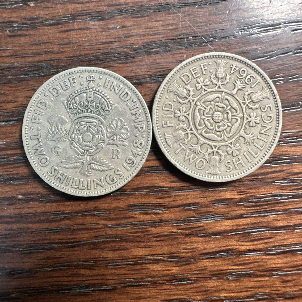 蒂克钱币-第58场 外国散币 奥运/博览会纪念章免佣限时拍 英国 2先令 硬币 2枚