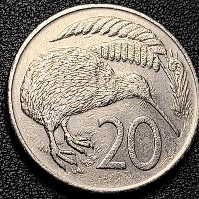 泉币菌-第179场- 精品福利场 - 1982年 英属新西兰20分镍币 几维鸟  伊丽莎白二世女王 28.5mm 