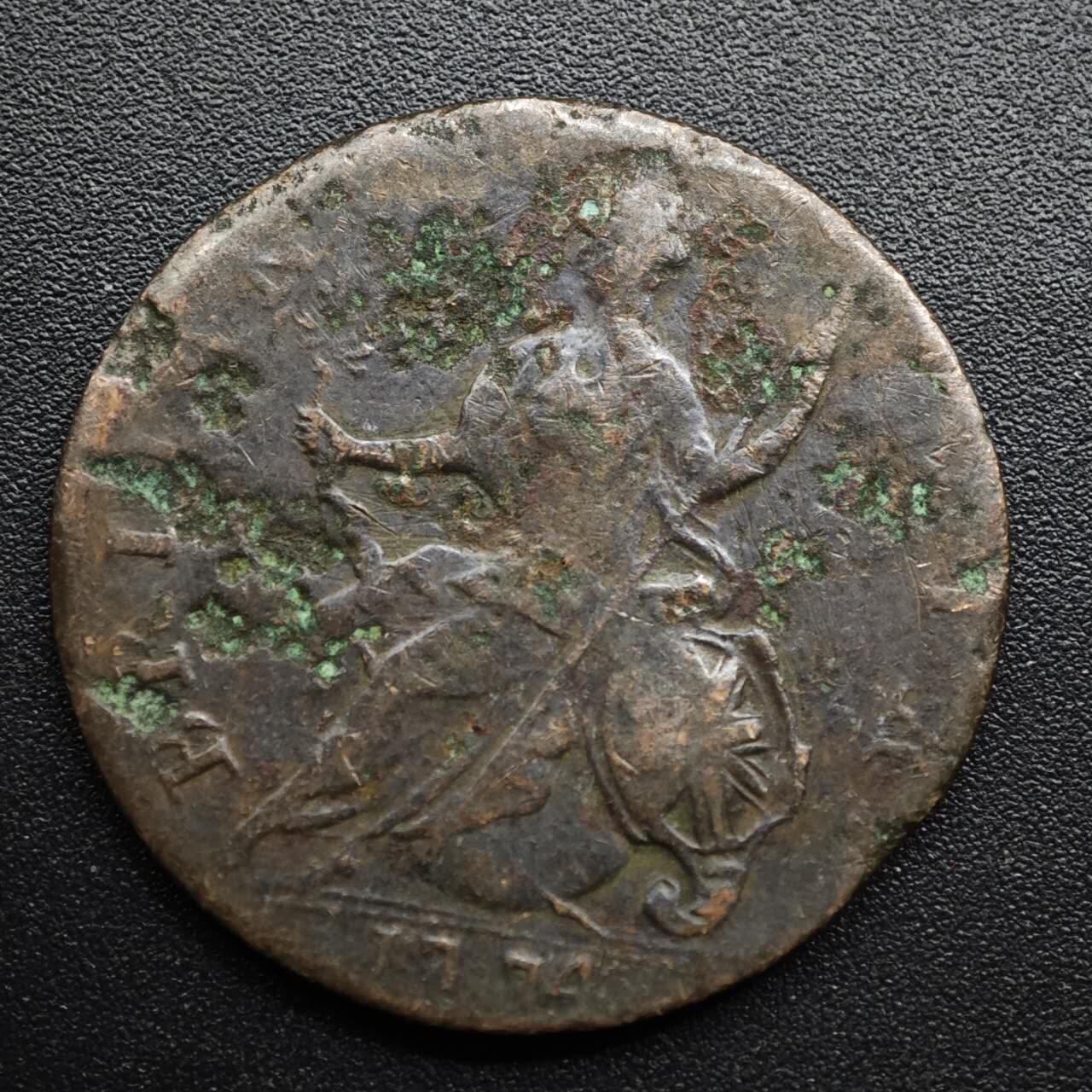 【淘币小摊】限时拍第八百五十七拍  老铜币场  满百包邮可预留两周  周一统一发货  英国1774年乔治三世半便士铜币