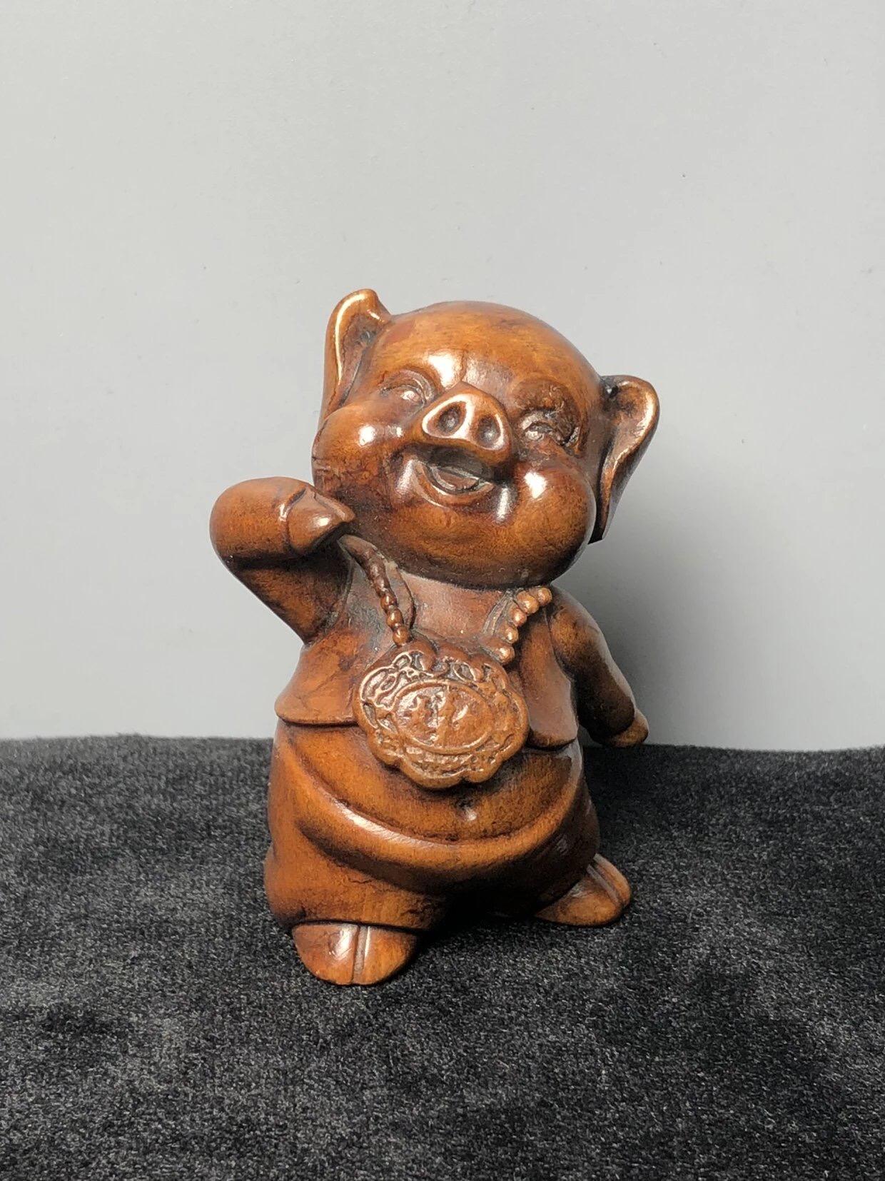 喵了个咪的第三期木器杂项小摆件拍卖 黄杨木招财猪