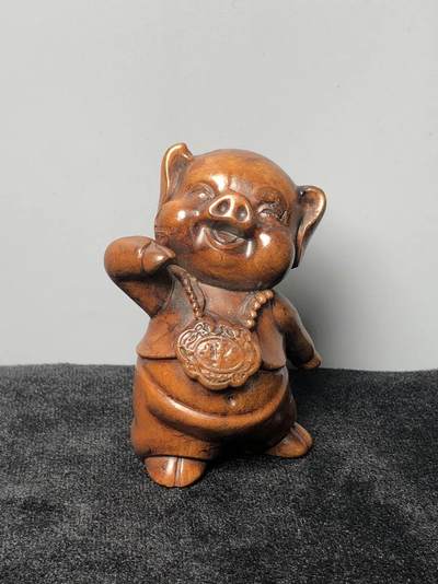 喵了个咪的第三期木器杂项小摆件拍卖 - 黄杨木招财猪