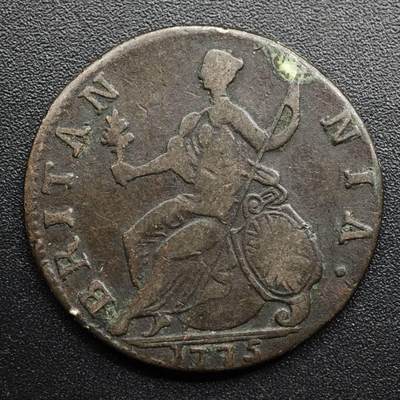 【淘币小摊】限时拍第八百五十七拍  老铜币场  满百包邮可预留两周  周一统一发货  - 英国1775年乔治三世半便士铜币