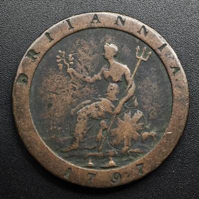 【淘币小摊】限时拍第八百五十七拍  老铜币场  满百包邮可预留两周  周一统一发货  - 英国1797年乔治三世一便士车轮大铜币