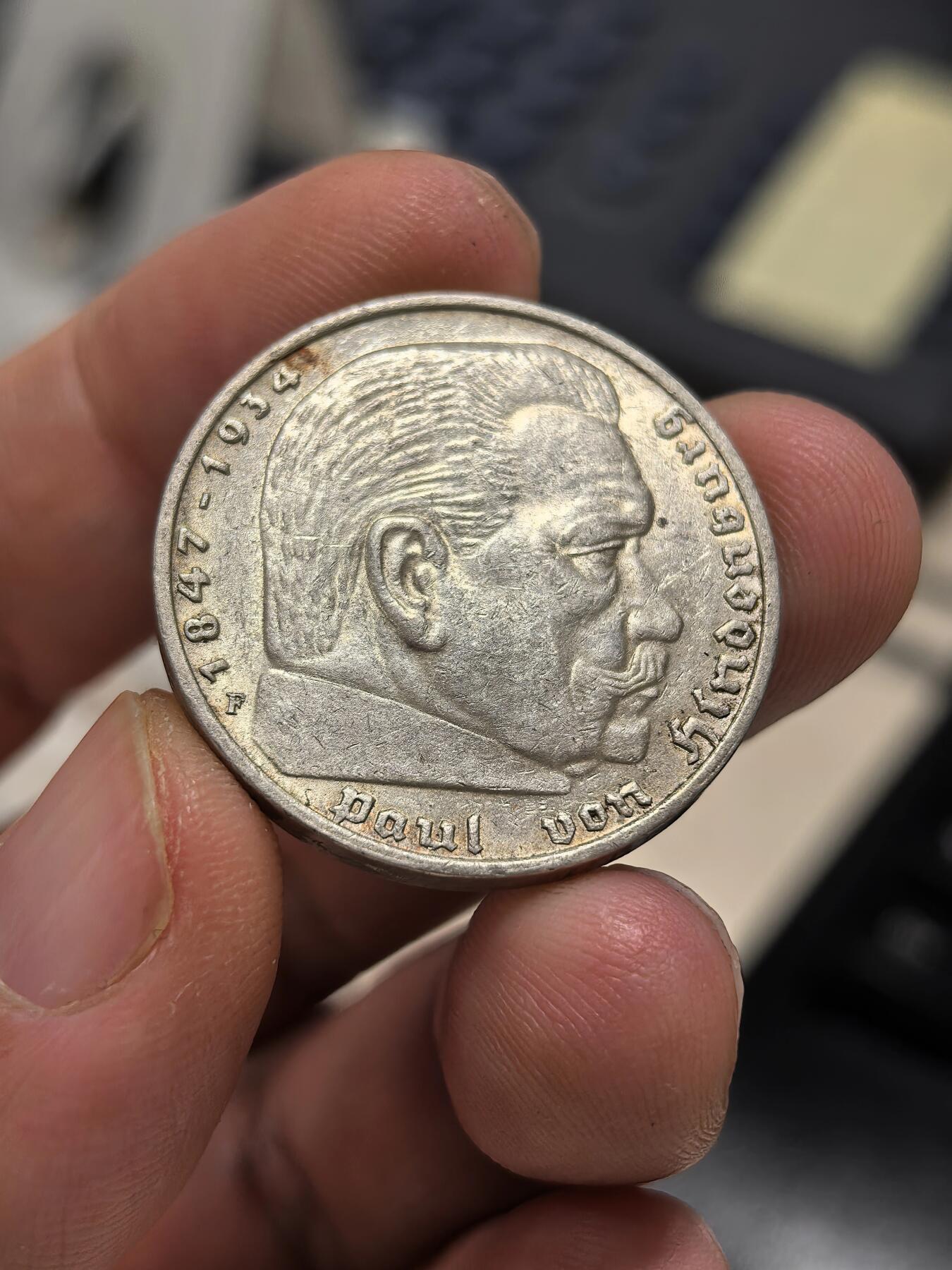 博洋堂世界钱币拍卖第159期（全场包邮） 德国1936年F版兴登堡5马克银币 细节清晰带转光