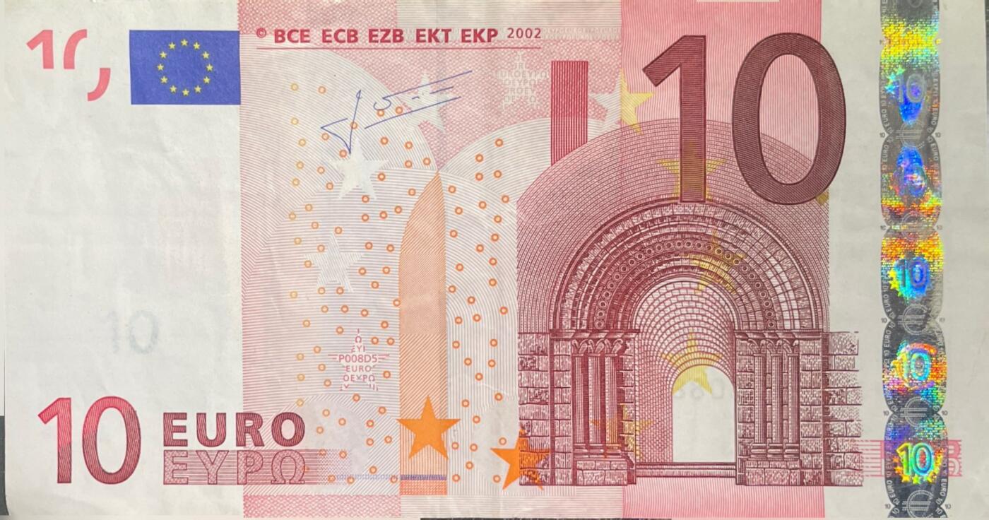 回流0201 2002版德意志联邦银行（X）发行的10欧元纸钞，等值83.44元人民币