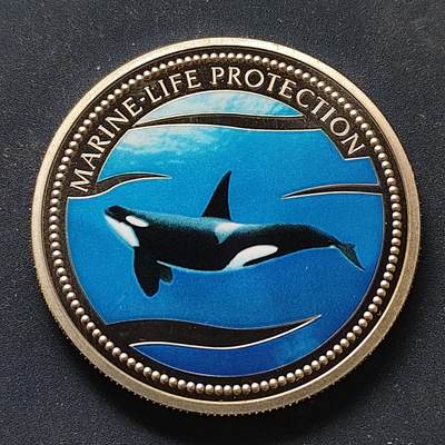 【全场包邮】纯粹捡漏拍498场-持续更新中 - 【少见】帕劳2003年1元海洋生物保护系列虎鲸彩色克朗型纪念币-量8000