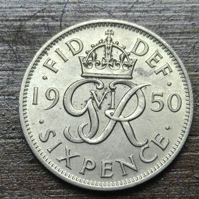 【铜匠收藏】★第142★散币专场 不寄存，30包邮。不满30元，支付5元运费。《接受代拍 代送NGC评级》 - 60【无寄存】英国 1950年 乔治六世 6便士 铜镍币（美品））