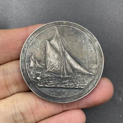 「木头集藏」章牌专场-第67场 - A.Desaide～1938年法国帆船竞赛银奖章，直径：41 mm，34.5g，边铭：菱形厂标 ARGENT 野猪头银标。